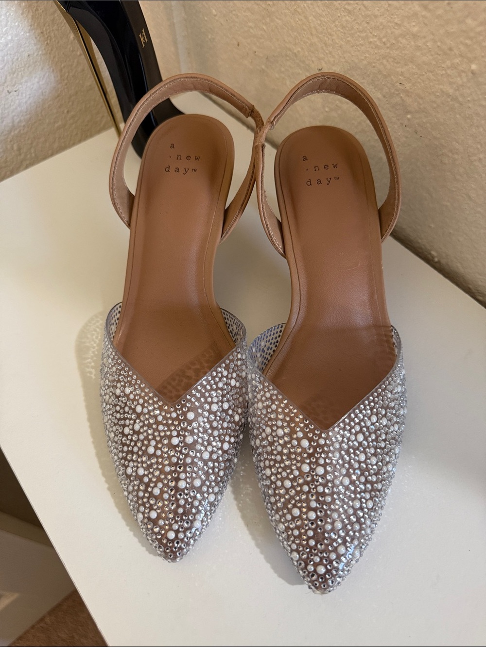 a new day Nude Pearl & Crystal Pointed Slingback Flats